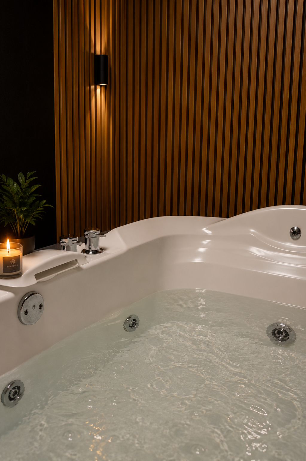 Jacuzzi con iluminación cálida