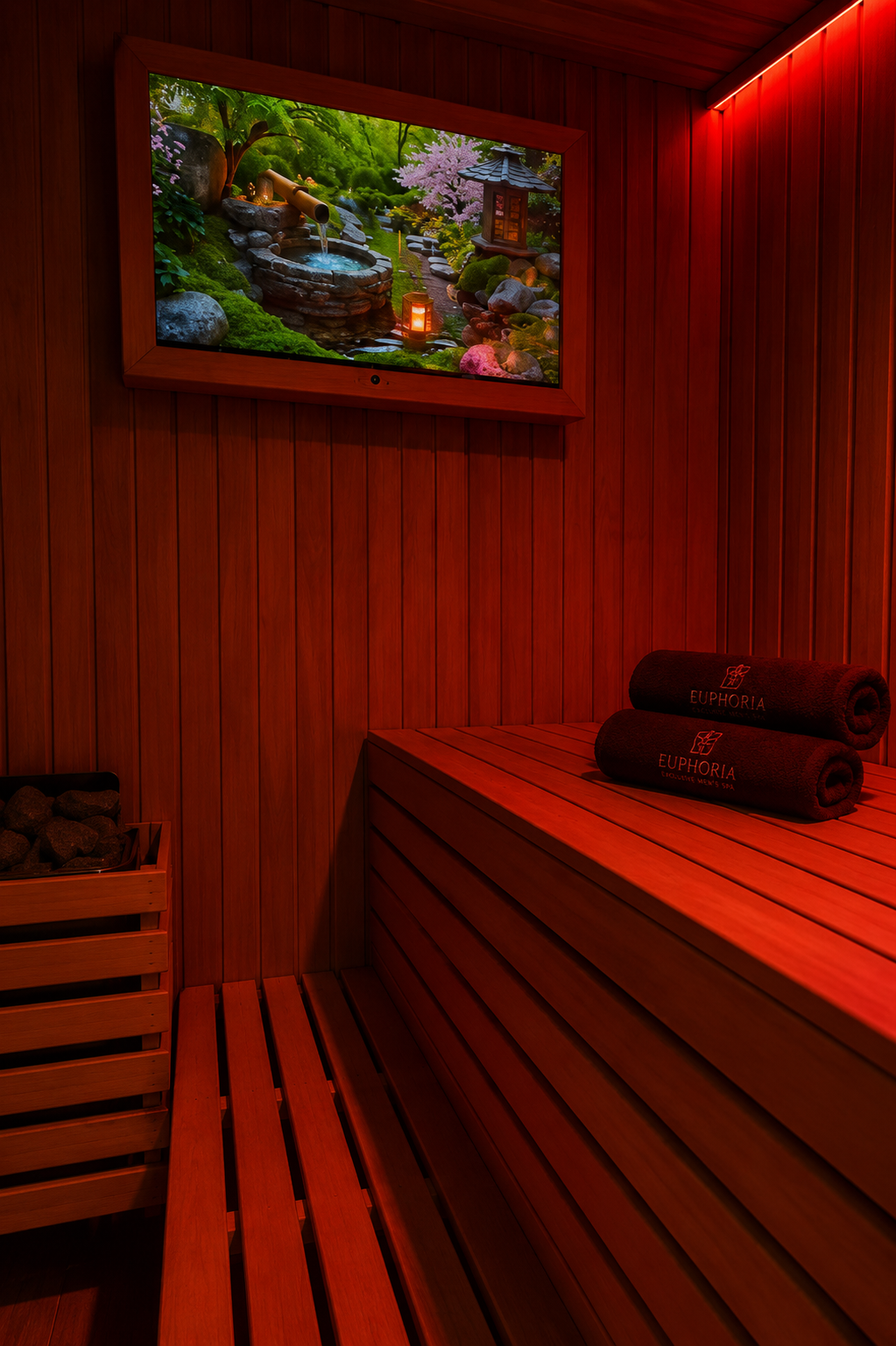 Sauna privado con acabados de madera
